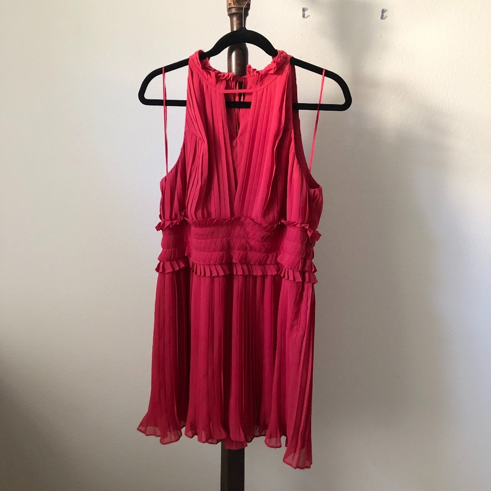 Max Studio London Red Pleated Halter Dress